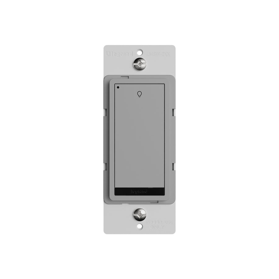 Wattstopper LMSW-210-GRY DLM wired standard wall switch in gray, with single button.