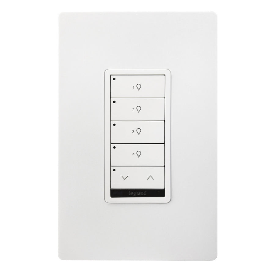 Wattstopper LMSW-241-W-U DLM wired standard wall switch in white, with four buttons with a dimming rocker, BAA/BABA compliant.
