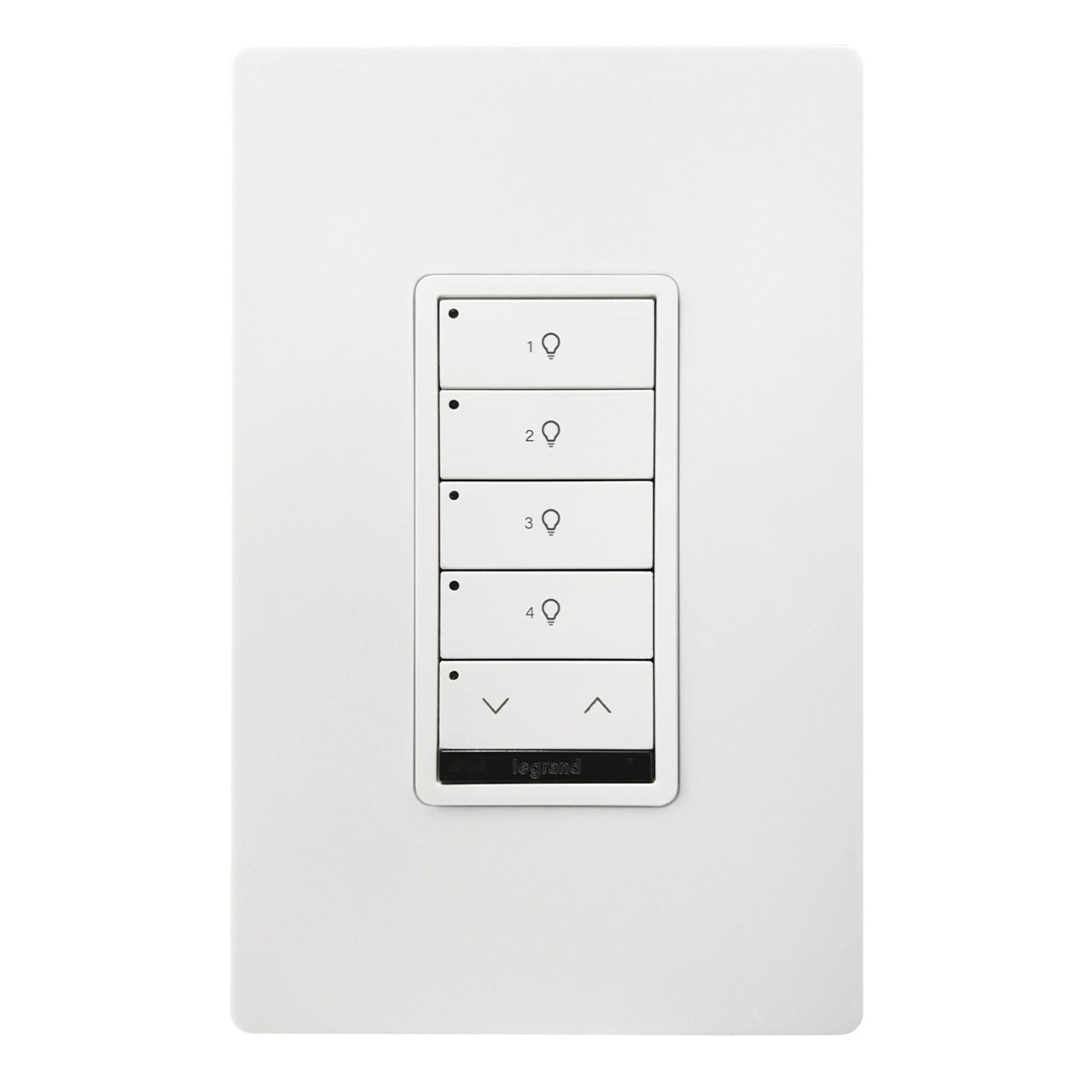 Wattstopper LMSW-241-W DLM wired standard wall switch in white, with four buttons with a dimming rocker.