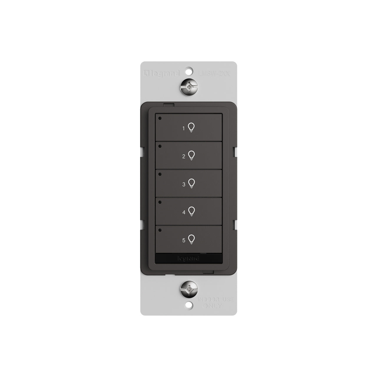 Wattstopper LMSW-250-BR DLM wired standard wall switch in brown, with five buttons.