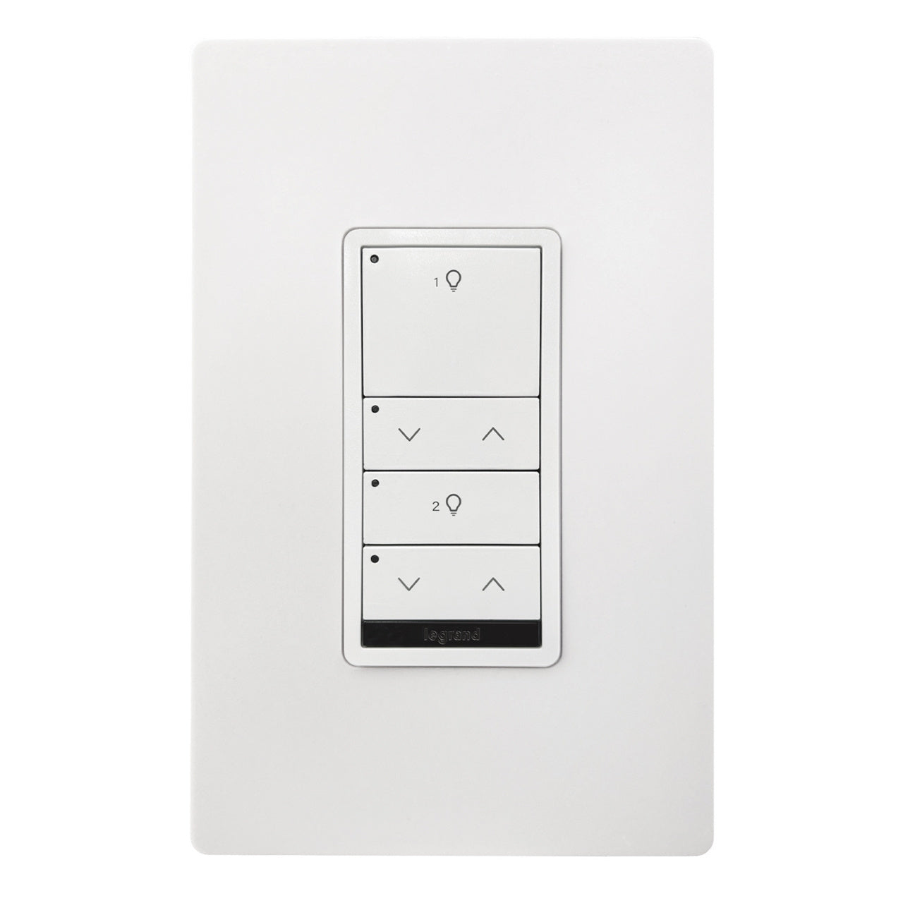 Wattstopper LMSW-222-W DLM wired standard wall switch in white, with two buttons with two dimming rockers.