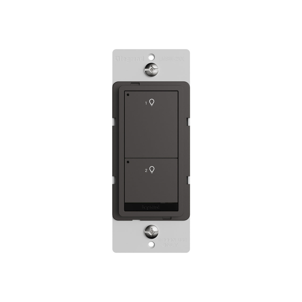 Wattstopper LMSW-220-BR DLM wired standard wall switch in brown, with two buttons.