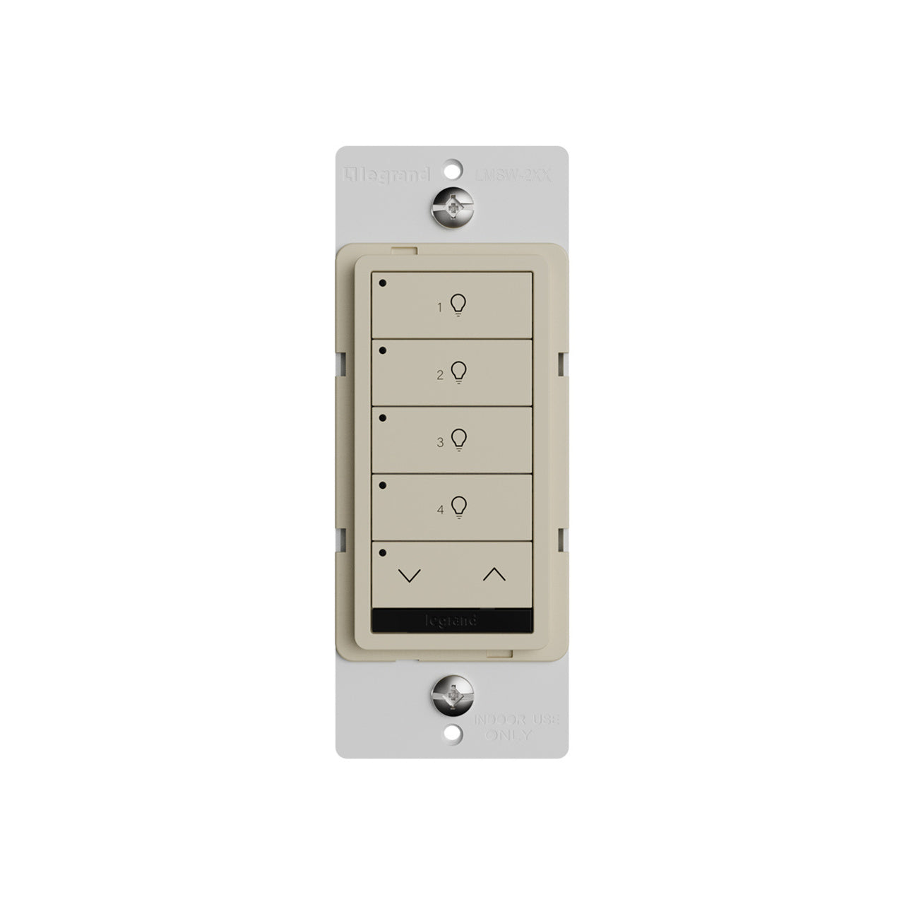 Wattstopper LMSW-241-I DLM wired standard wall switch in ivory, with four buttons with a dimming rocker.