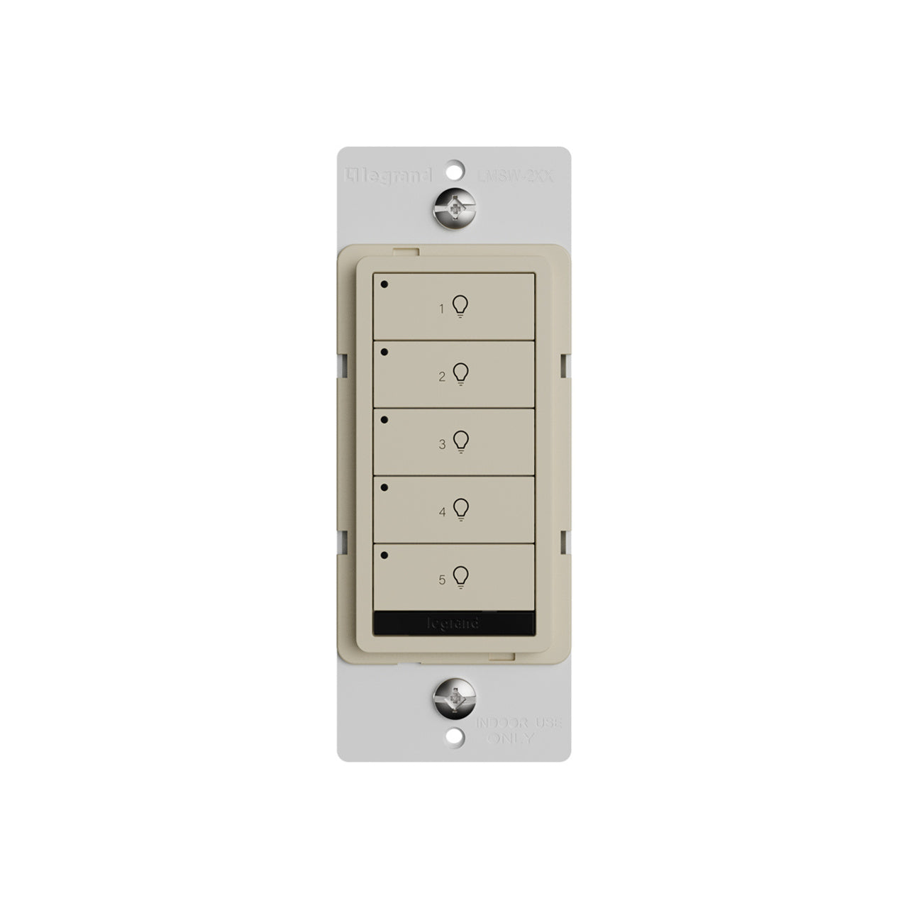 Wattstopper LMSW-250-I DLM wired standard wall switch in ivory, with five buttons.