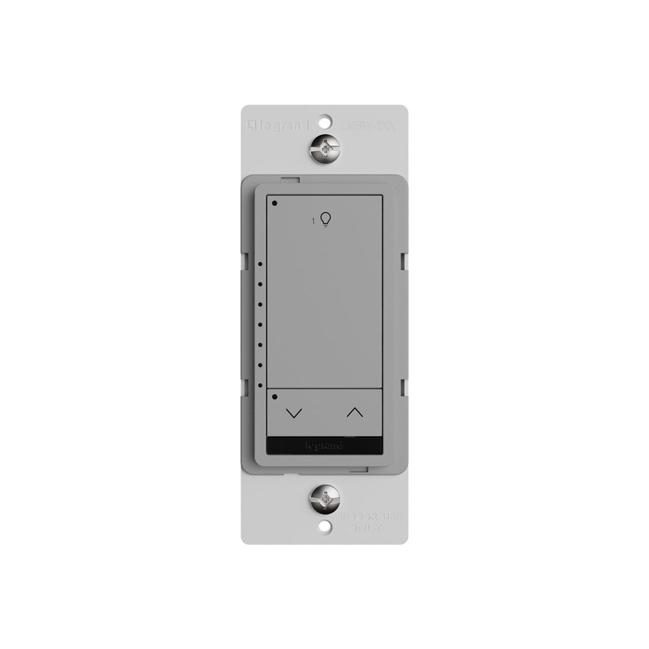 Wattstopper LMSW-211-GRY DLM wired standard wall switch in gray, with single button with a dimming rocker.