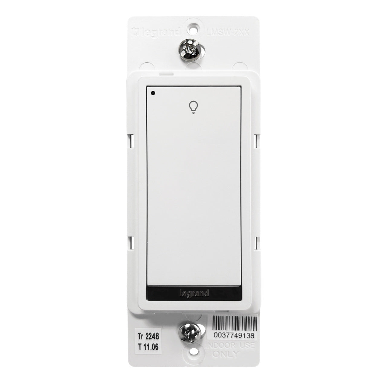 Wattstopper LMSW-210-W-U DLM wired standard wall switch in white, alternate view.