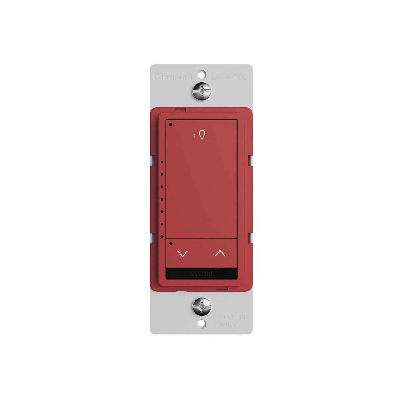 Wattstopper LMSW-211-RED DLM wired standard wall switch in red, with single button with a dimming rocker.