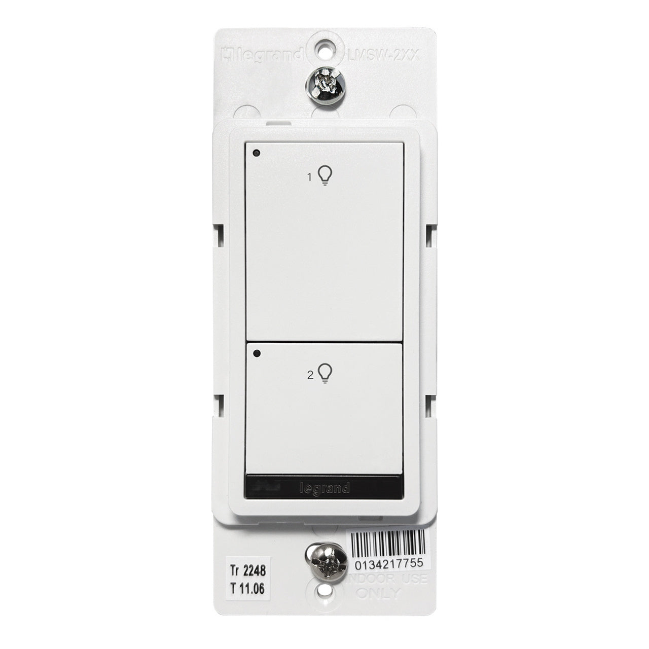 Wattstopper LMSW-220-W-U DLM wired standard wall switch in white, alternate view.