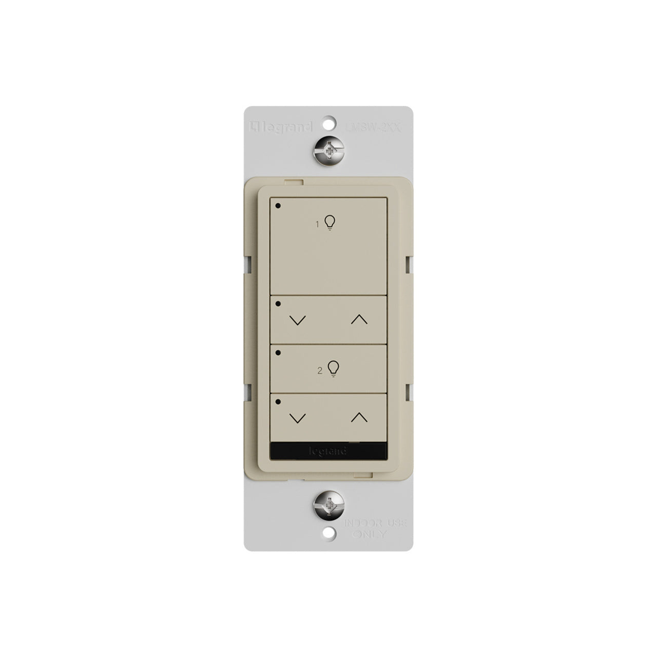 Wattstopper LMSW-222-I DLM wired standard wall switch in ivory, with two buttons with two dimming rockers.