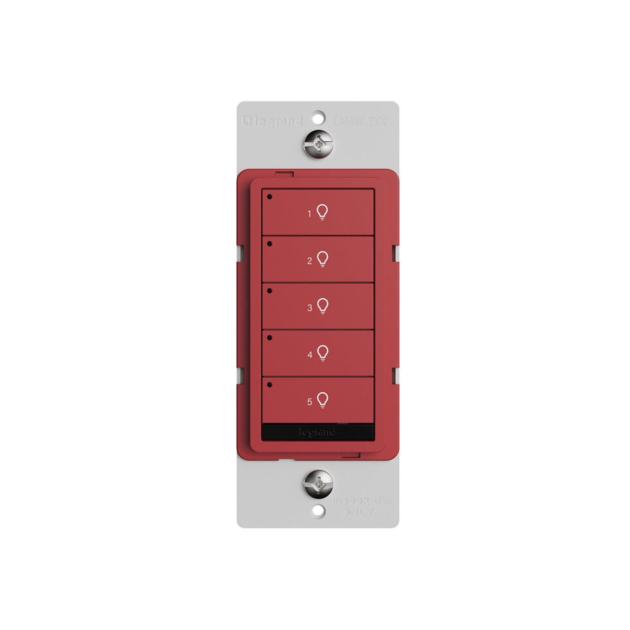 Wattstopper LMSW-250-RED DLM wired standard wall switch in red, with five buttons.