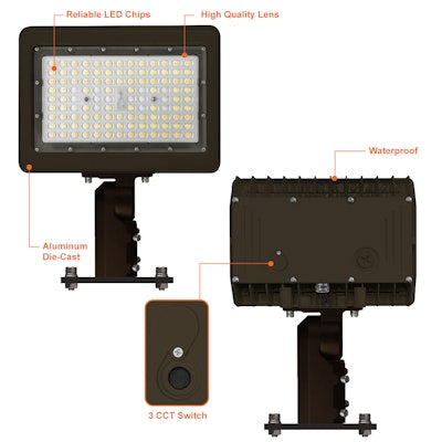 Envision LED Area Flood: M-Line Slip Fitter/ Straight Arm Combo, LED-ARL-80W-TRI-BZ-SFA