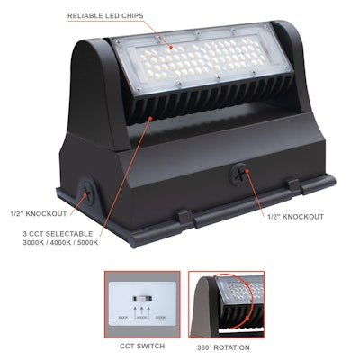 Envision LED Rotating Wall Pack, R-Line, 3CCT Selectable 30k/40k/50k, Bronze, LED-WPROT2-25WS-TRI-BZ