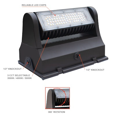 Envision LED Rotating Wall Pack, R-Line, 1CCT Selectable 50k, Bronze, LED-WPROT2-40WS-50K-BZ
