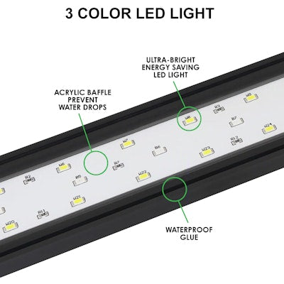 Envision LED Aquarium Light 16" bar 18-24" Tank, 3 Light Modes Remote, Qube-Line, 3CCT Selectable Red/Blue/6500k, Black, QB-AQUA-16I-14W-FS