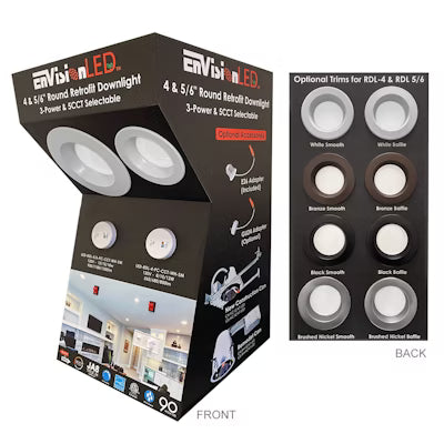 Envision LED Display featuring our LED-RDL downlight, all trim colors. Place a $3, 000+ stock order of RDL downlights and get a free counter display, 5CCT Selectable 27K/30K/35K/40K/50K, DISPLAY-RDL