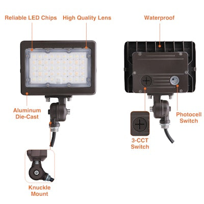 Envision LED Mini Area Flood Lights, M-Line, 3CCT Selectable 30k/40k/50k, Bronze, LED-ARL-2P30-TRI-BZ-KN-PC