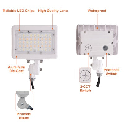 Envision LED Mini Area Flood Lights, M-Line, 3CCT Selectable 30k/40k/50k, White, LED-ARL-2P30-TRI-WH-KN-PC