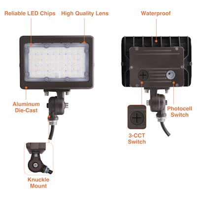 Envision LED Mini Area Flood Lights, M-Line, 3CCT Selectable 30k/40k/50k, Bronze, LED-ARL-2P50-TRI-BZ-KN-PC