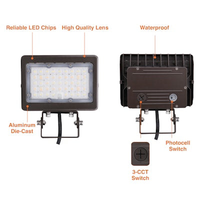 Envision LED Mini Area Flood Lights, M-Line, 3CCT Selectable 30k/40k/50k, Bronze, LED-ARL-2P50-TRI-BZ-TR-PC