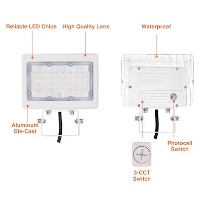 Envision LED Mini Area Flood Lights, M-Line, 3CCT Selectable 30k/40k/50k, White, LED-ARL-2P50-TRI-WH-TR-PC