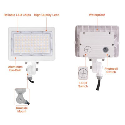 Envision LED Mini Area Flood Lights, M-Line, 3CCT Selectable 30k/40k/50k, White, LED-ARL-3P80-TRI-WH-KN-PC