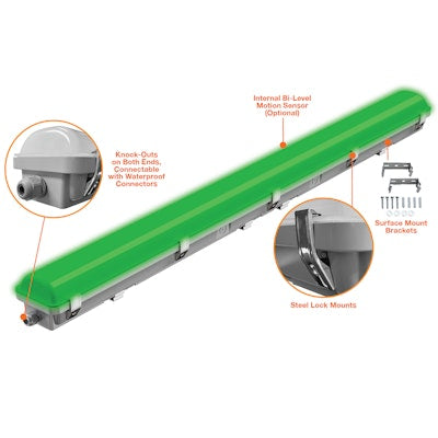 Envision LED 4' Vapor Tight Horticultural Light, LED-VPT-4FT-80W-GREEN