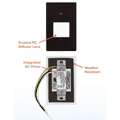 Envision LED Step Light: 3 Interchangeable Faces: (Horizontal/Vertical)/ Flat Frost: Lux-Line, LED-STEP-AGL-2W-27K-120-BZ