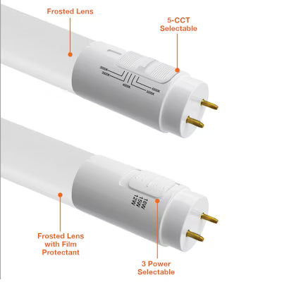 Envision LED 4 ' T8 Glass + PC Coating Dimmable Bypass Single/Double Ended (FROSTED LENS) eta 9/23, 5CCT Selectable 30K/35K/40K/50K/65K, Frosted, LED-T8-RFD-GL-4FT-3P18-5CCT