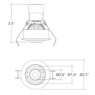 Envision LED 1" LV Round Gimbal Downlight, 1CCT Selectable 30K, Black, LED-MDL-1-ADJ-6W-30K-RD-BLK-12V