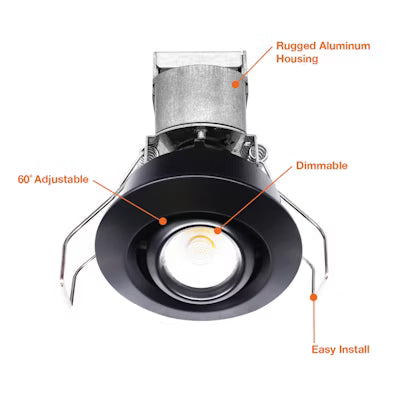 Envision LED 1" LV Round Gimbal Downlight, 1CCT Selectable 30K, Black, LED-MDL-1-ADJ-6W-30K-RD-BLK-12V