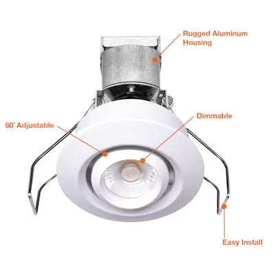 Envision LED 1" LV Round Gimbal Downlight, 1CCT Selectable 30K, White, LED-MDL-1-ADJ-6W-30K-RD-WH-12V
