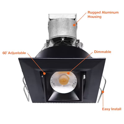 Envision LED 1" LV Square Gimbal Downlight, 1CCT selectable 30K, Black, LED-MDL-1-ADJ-6W-30K-SQ-BLK-12V