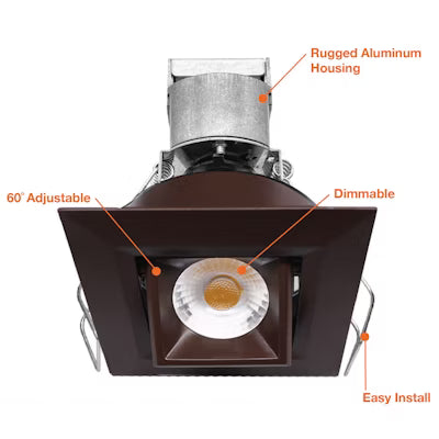 Envision LED 1" LV Square Gimbal Downlight, 1CCT Selectable 30K, Bronze, LED-MDL-1-ADJ-6W-30K-SQ-BZ-12V