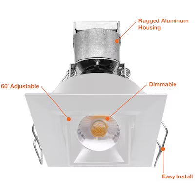 Envision LED 1" LV Square Gimbal Downlight , 1CCT Selectable 30K, White, LED-MDL-1-ADJ-6W-30K-SQ-WH-12V