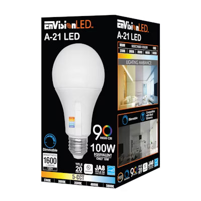 Envision LED A21 100W Equivalent, Frosted, LED-A21-15W-5CCT