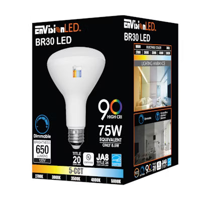 Envision LED, PAR30 75W Equivalent,  5CCT Selectable 27K/30K/35K/40K/50K, Frosted, LED-BR30-8.5W-5CCT