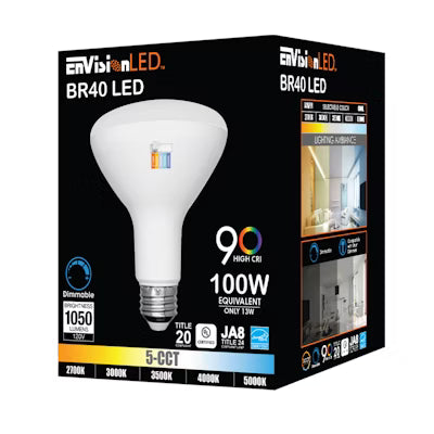 Envision LED, PAR38 100W Equivalent, 5CCT Selectable 27K/30K/35K/40K/50K, Frosted, LED-BR40-13W-5CCT
