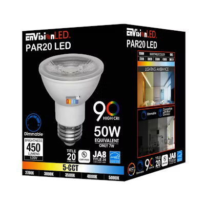 Envision LED, PAR20 50W Equivalent,  5CCT Selectable 27K/30K/35K/40K/50K, Frosted, LED-P20-7W-5CCT