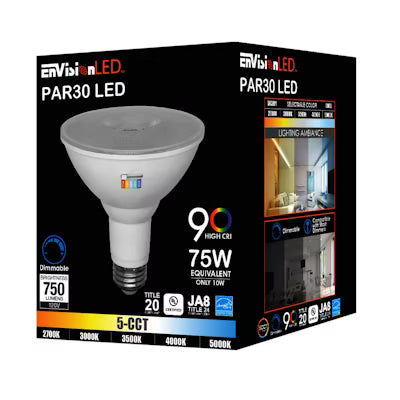 Envision LED, PAR30 75W Equivalent,  5CCT Selectable 27K/30K/35K/40K/50K, Frosted, LED-P30-10W-5CCT