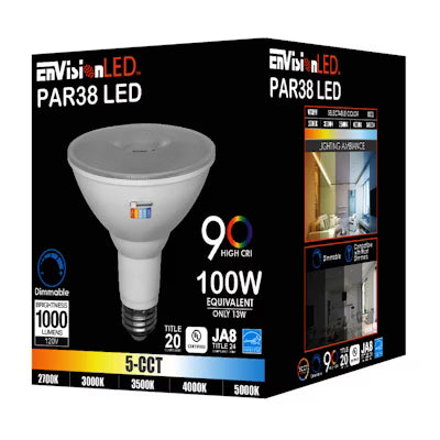 Envision LED, PAR38 100W Equivalent, 5CCT Selectable 27K/30K/35K/40K/50K, Frosted, LED-P38-13W-5CCT