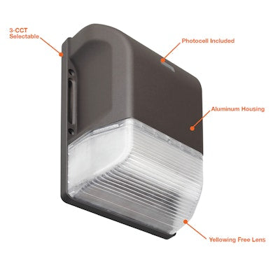 Envision LED Mini Wall Pack, M-Line - w/ Photocell,  3CCT Selectable 30k/40k/50k, Bronze, LED-WPM-20W-TRI-F-BZ-PC