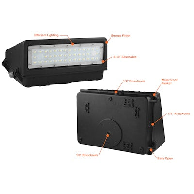 Envision LED Full-Cutoff Wall Pack, FC-Line, 3CCT Selectable 30k/40k/50k, Bronze, LED-WPFC-5P80-TRI-BL-PC