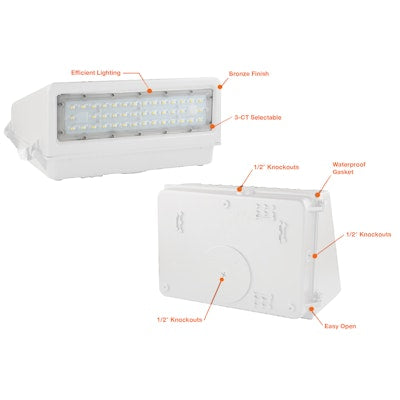 Envision LED Full-Cutoff Wall Pack, FC-Line, 3CCT Selectable 30k/40k/50k, Bronze, LED-WPFC-5P80-TRI-WH-PC