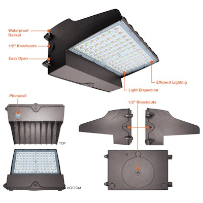 Envision LED Full-Cutoff Wall Pack, Flat-FC Line, 3CCT Selectable 30k/40k/50k, Bronze, LED-WPFC-FL-5P60W-TRI-BZ-PC