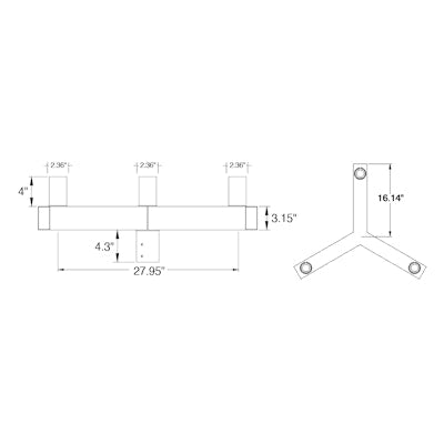 Envision LED Tenon, Square Bullhorn 3-Head Y-Adapter, Bronze, TN-BH-SQ-180-3Y