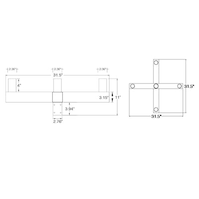 Envision LED Tenon, Square Bullhorn 4-Head X-Adapter, Bronze, TN-BH-SQ-90-4X