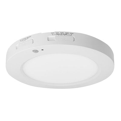 Envision LED 5" Slim-Line Surface Mount Round Bi-Level Motion Sensor, 5CCT Selectable 5000k/4000k/3500k/3000k/2700k, White, LED-SLDSKR-5-12W-5CCT-WH-BMS