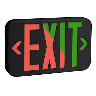 Envision LED, LED Emergency EXit Sign RED/GREEN Selectable Single or Double Sided, 1CCT Selectable GREEN, Black, LED-EM-EXT-RG-BL