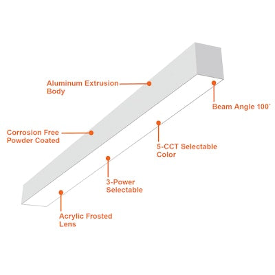 Envision LED ARCY-Line, 2' Architectural Linear fixture (Downlight), 5CCT Selectable 50k/40k/35k/30k/27k, White, LED-AL"2-2'-3P25-D-5CCT-WH