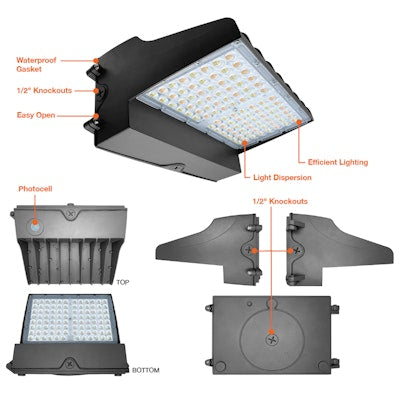 Envision LED Full-Cutoff Wall Pack, Flat-FC Line, 3CCT Selectable 30k/40k/50k, Black, LED-WPFC-FL-5P120W-TRI-BL-PC